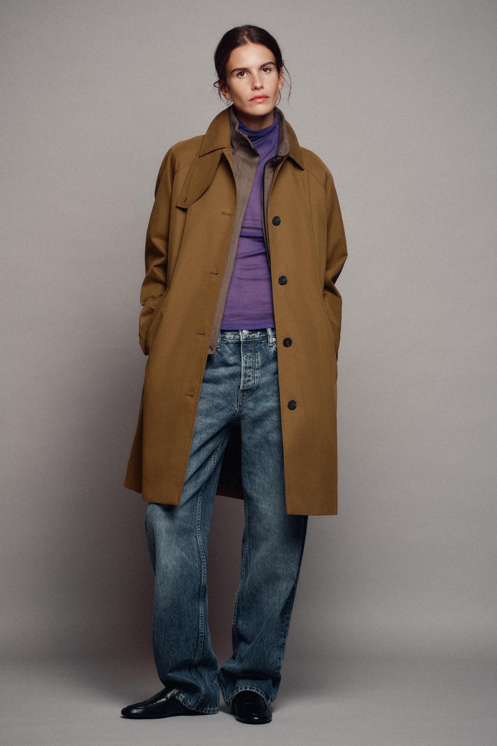 Zw Collection Midi Trench Coat - Dark Camel - Xs
