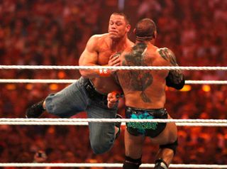 John Cena the WWE wrestling hero in action.