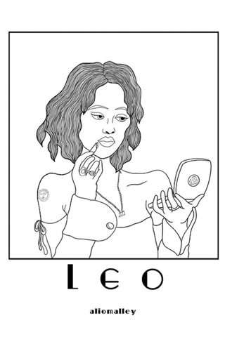 line drawing print with image of a girl putting lipstick on