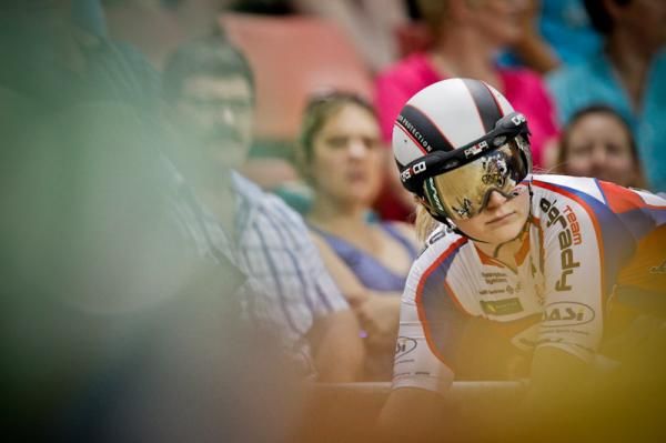 Stephanie Morton lines up for her keiren heat.