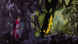 Prince Phillip fighting a dragon in Sleeping Beauty.