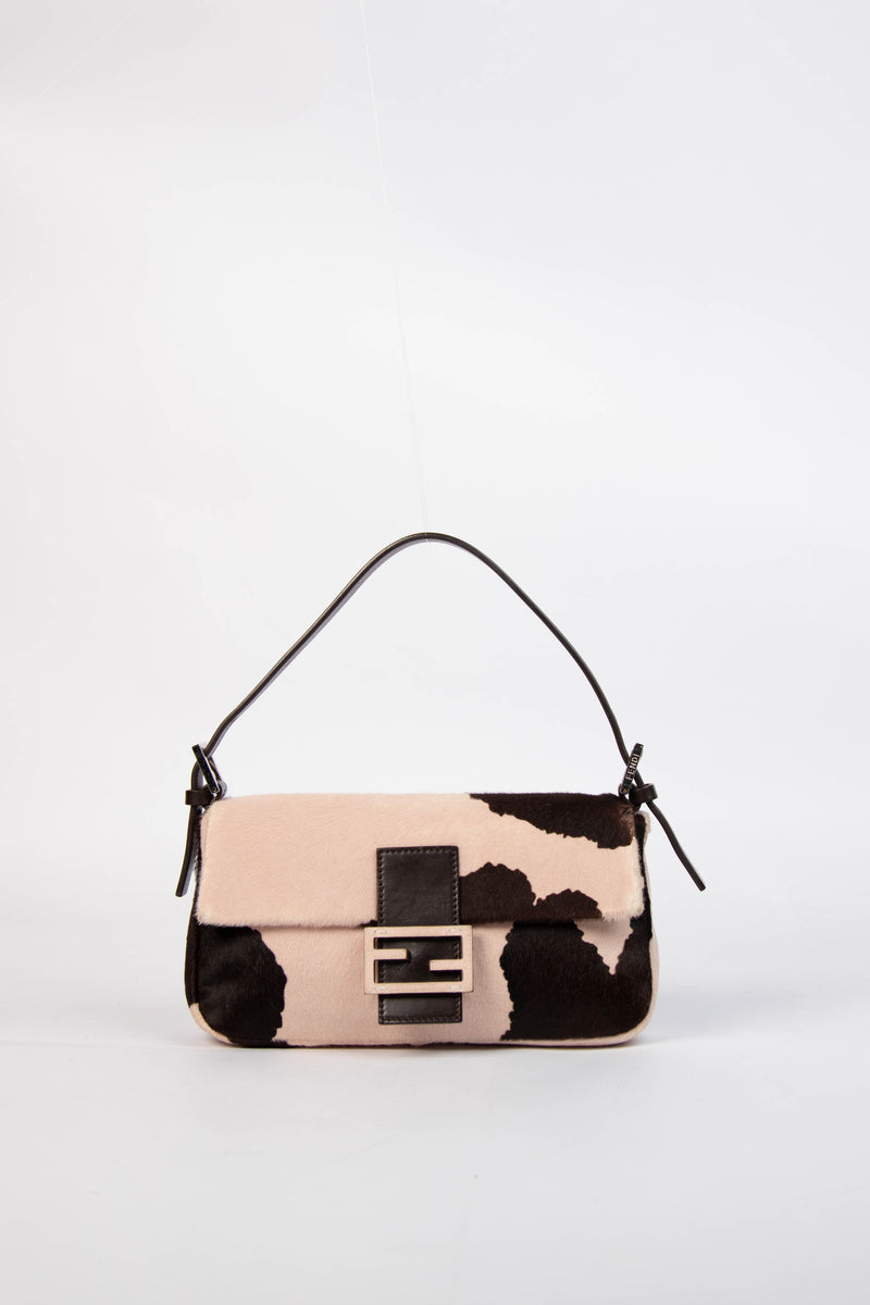 Rare Fendi Cow Print Pony Hair Baguette Shoulder Bag