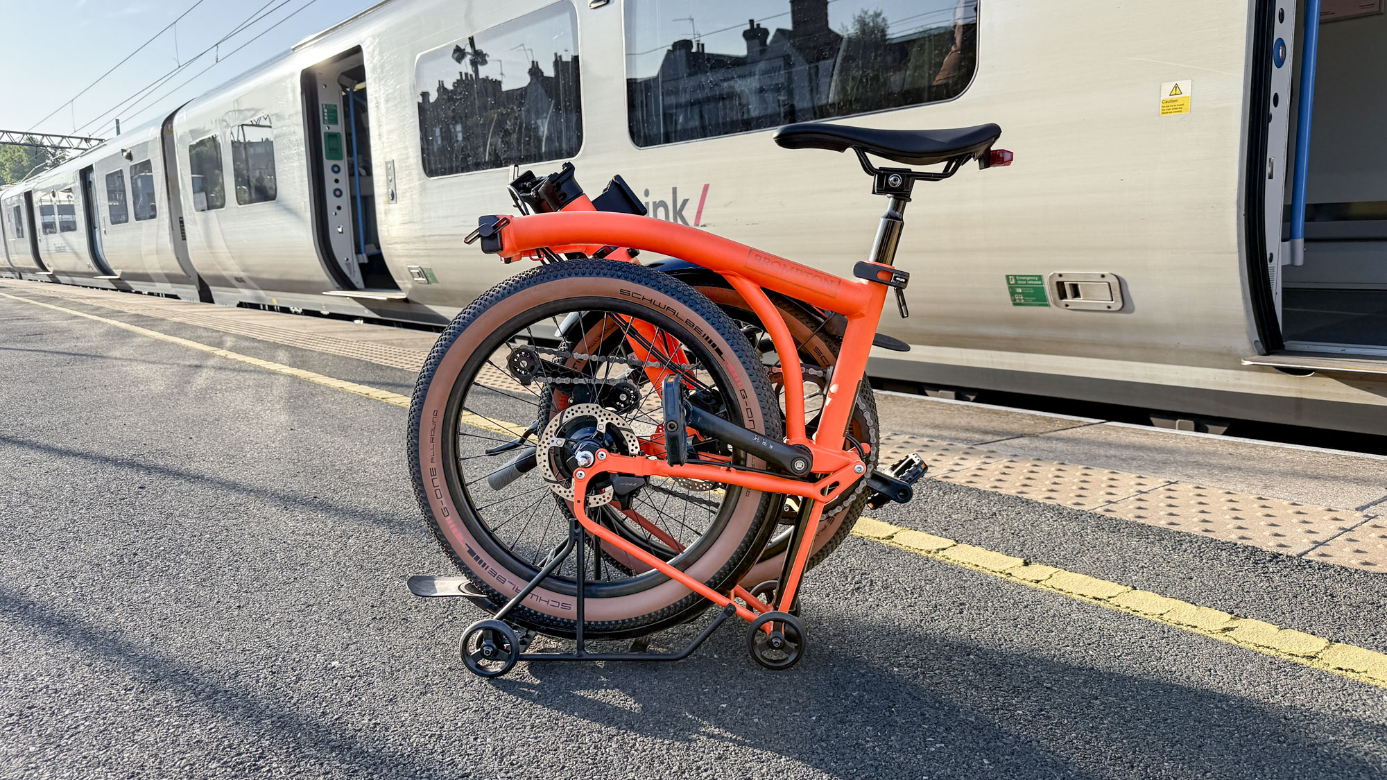 Brompton G Line folding bike in action on gravel and city streets