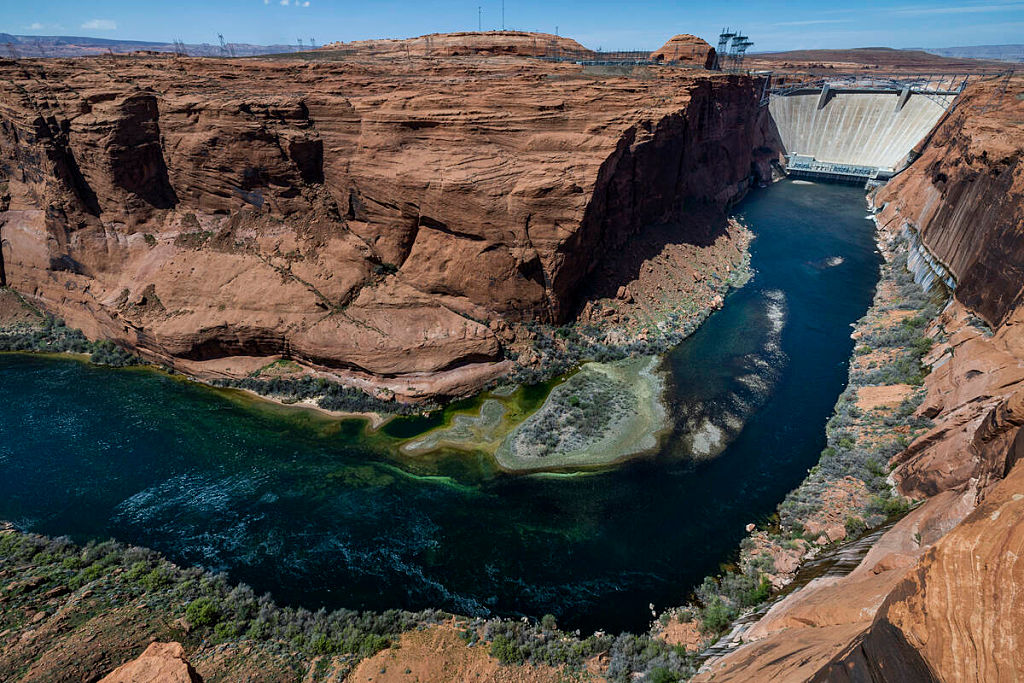 The Colorado River flows below the Glen Canyon Dam in Page, Arizona.