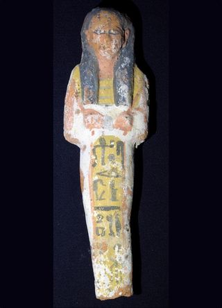 Painted shabti figurines were found in the other burial chamber (which no longer contains a sarcophagus). Shabtis were created to do the work of the deceased in the afterlife.
