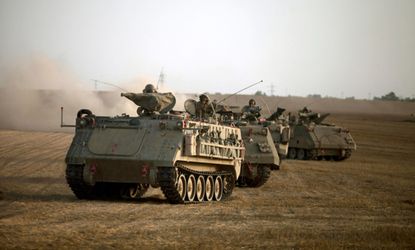 Israeli troops along the Gaza border