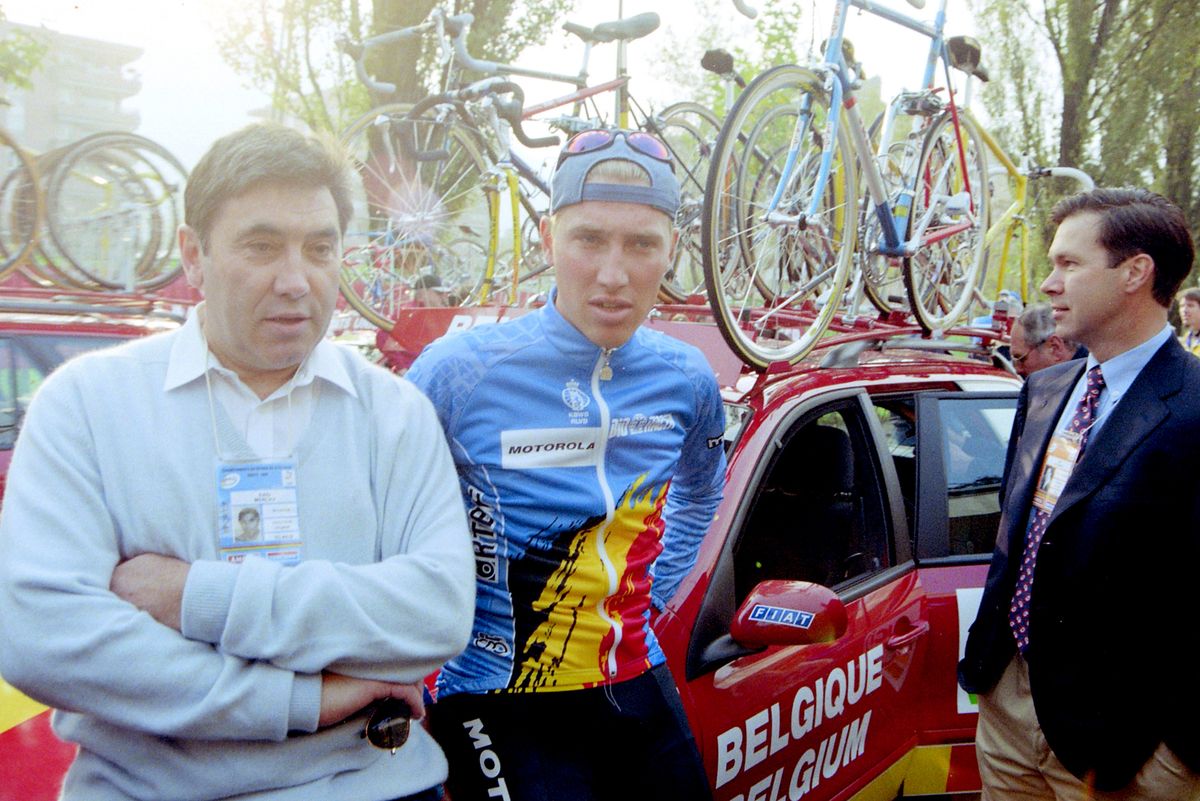 Eddy Merckx and Axel Merckx at the 1996 Worlds in Lugano