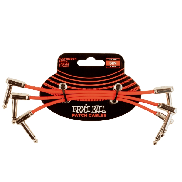 A 3-pack of Ernie Ball Flat Patch Cables in red