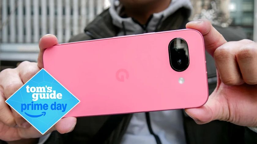 Google Pixel 9a held in hand with prime day deal logo