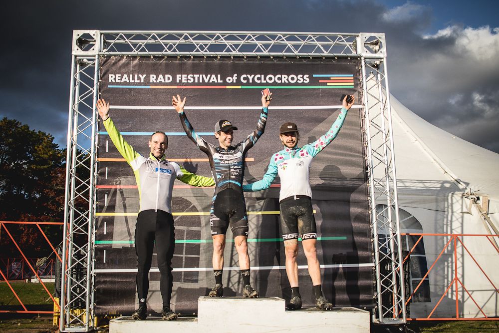 The men's elite podium on the opening day at the Really Rad Cyclocross Festival