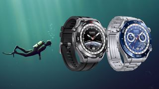 Modelos de Huawei Watch Ultimate sobre un fondo marino