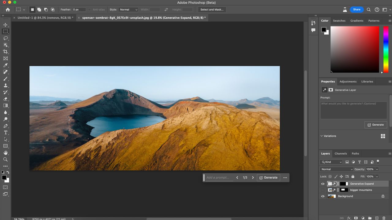 A screenshot from Photoshop 25 showing generative fill and expand