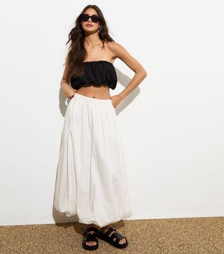 New Look, White Bubble-Hem Midi Skirt