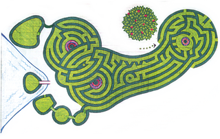 The design for the maze at Lechlade Mill, with one 'toe' of the foot on its own little island