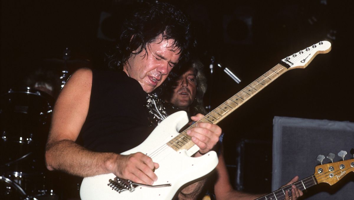 Gary Moore performs onstage in Los Angeles, California in 1987