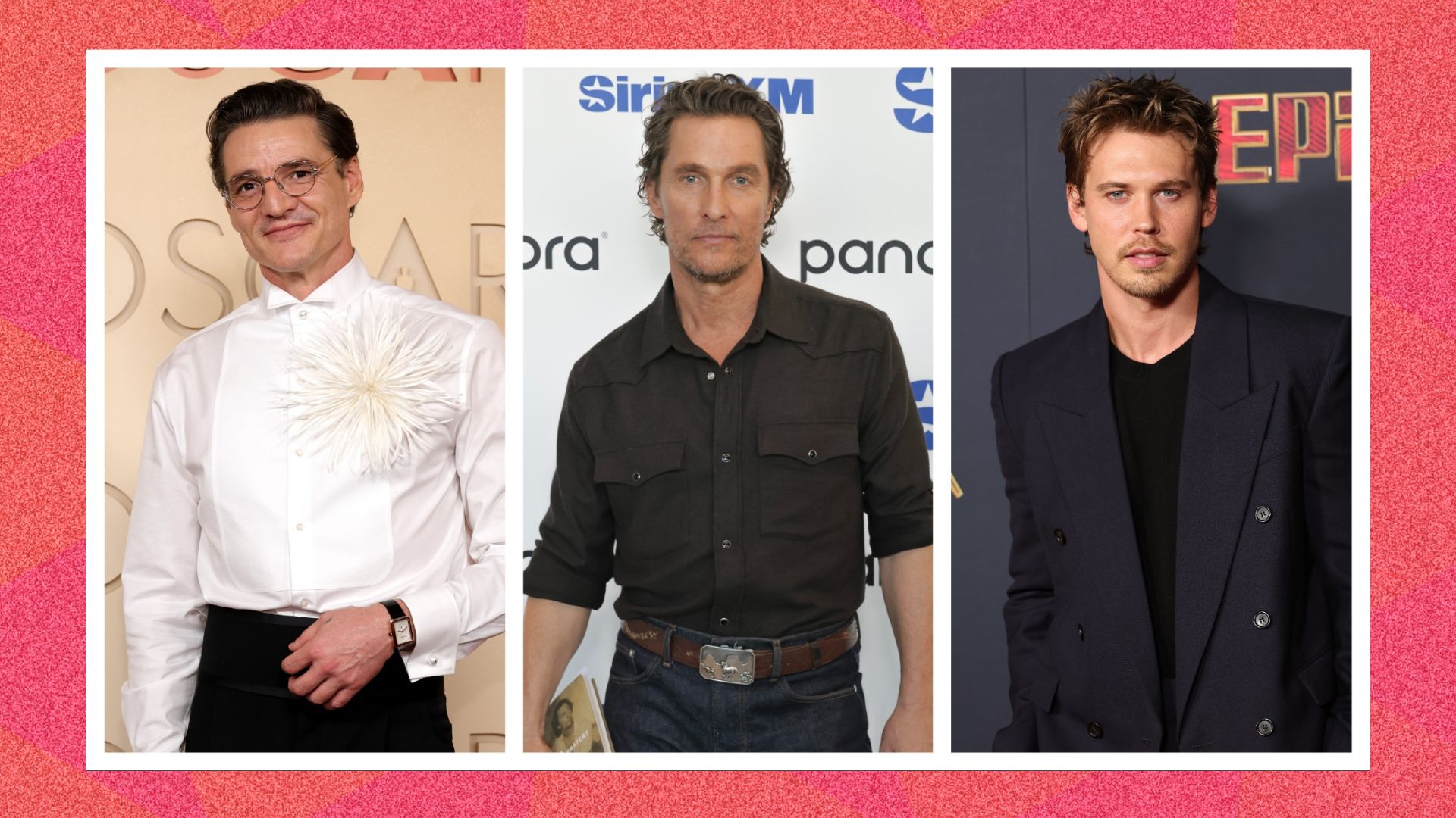 (from L-R) an image of Pedro Pascal, Matthew McConaughey, and Austin Butler at various red carpet events
