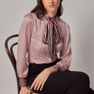 Hawes & Curtis pink satin pussybow blouse