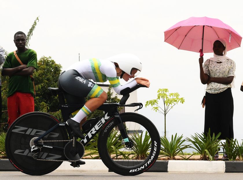 KIGALI, RWANDA - SEPTEMBER 22: Felicity Wilson-Haffenden of Australia competes during the 98th UCI Cycling World Championships Kigali 2025 - Women Under 23 Individual Time Trial a 22.6km race from Kigali to Kigali on September 22, 2025 in Kigali, Rwanda. (Photo by David Ramos/Getty Images)