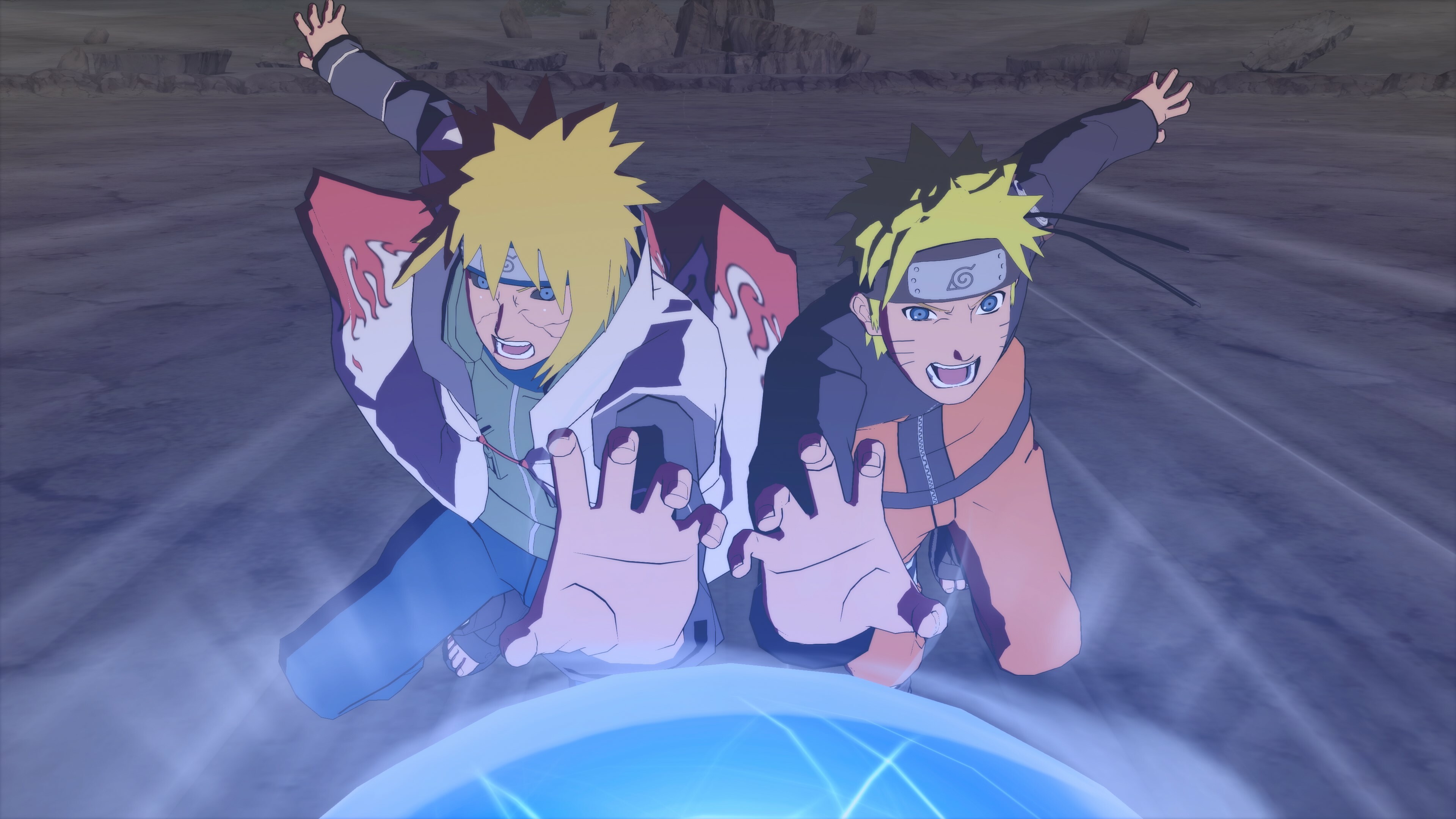 Naruto and his dad use rasengan in a screenshot from Naruto X Boruto