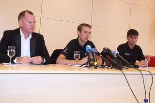 Andy Schleck pictured at the Press Conference to announce his retirement.