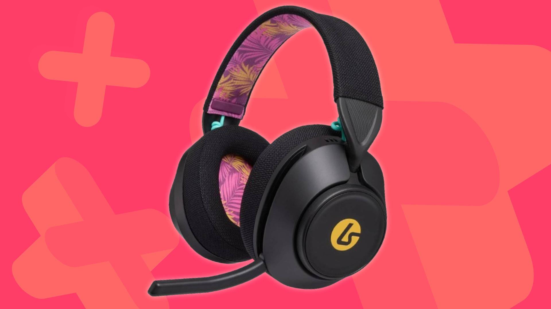 Image of the Sunset Paradise LucidSound LS500 Wireless Gaming Headset on a pink GamesRadar+ background.