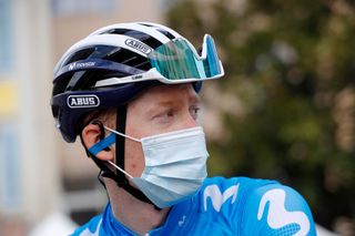 BIOT FRANCE MARCH 12 Start Podium Matteo Jorgenson of United States and Movistar Team during the 79th Paris Nice 2021 Stage 6 a 2025km stage from Brignoles to Biot 120m Mask Covid safety measures Team Presentation ParisNice on March 12 2021 in Biot France Photo by Bas CzerwinskiGetty Images
