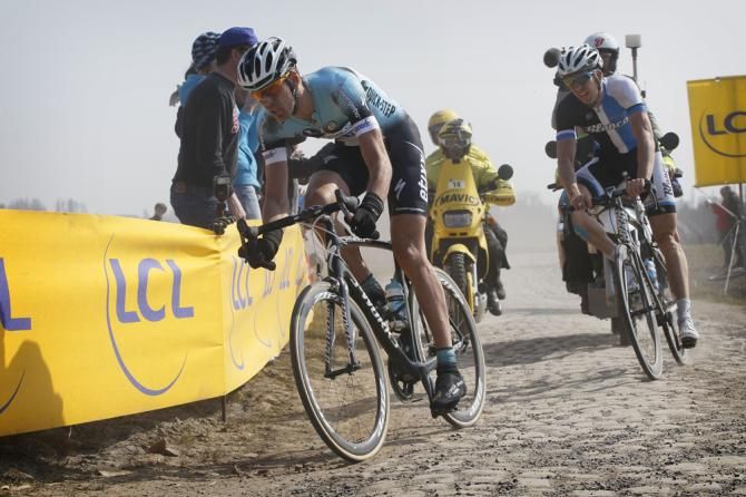 Stijn Vandenbergh (Team Omega Pharma - Quickstep) leads Sep Vanmarcke (Team Blanco ProCycling team)