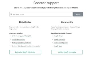 Shopify's online support page