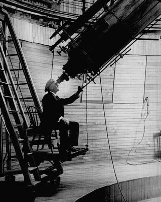 Percival Lowell observing Mars from the Lowell Observatory.