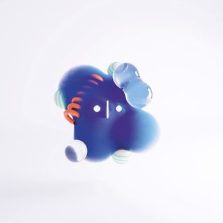 A digital image showing Matteo Loglio's AI art director, seen as a blue cloud on white background