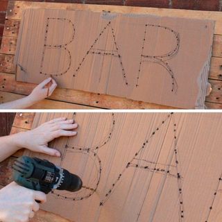 drill holes to spell out bar