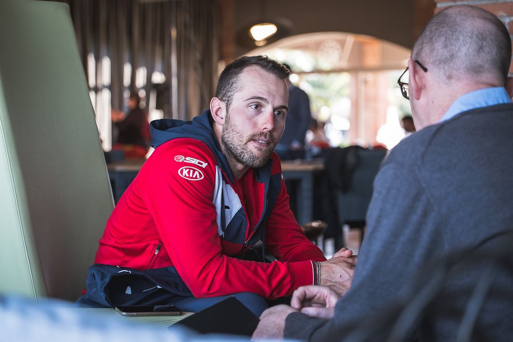 Sonni Colbrelli meets the media at the Bahrain-Merida press event