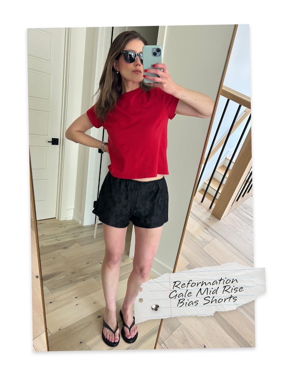 Reformation Gale shorts try-on