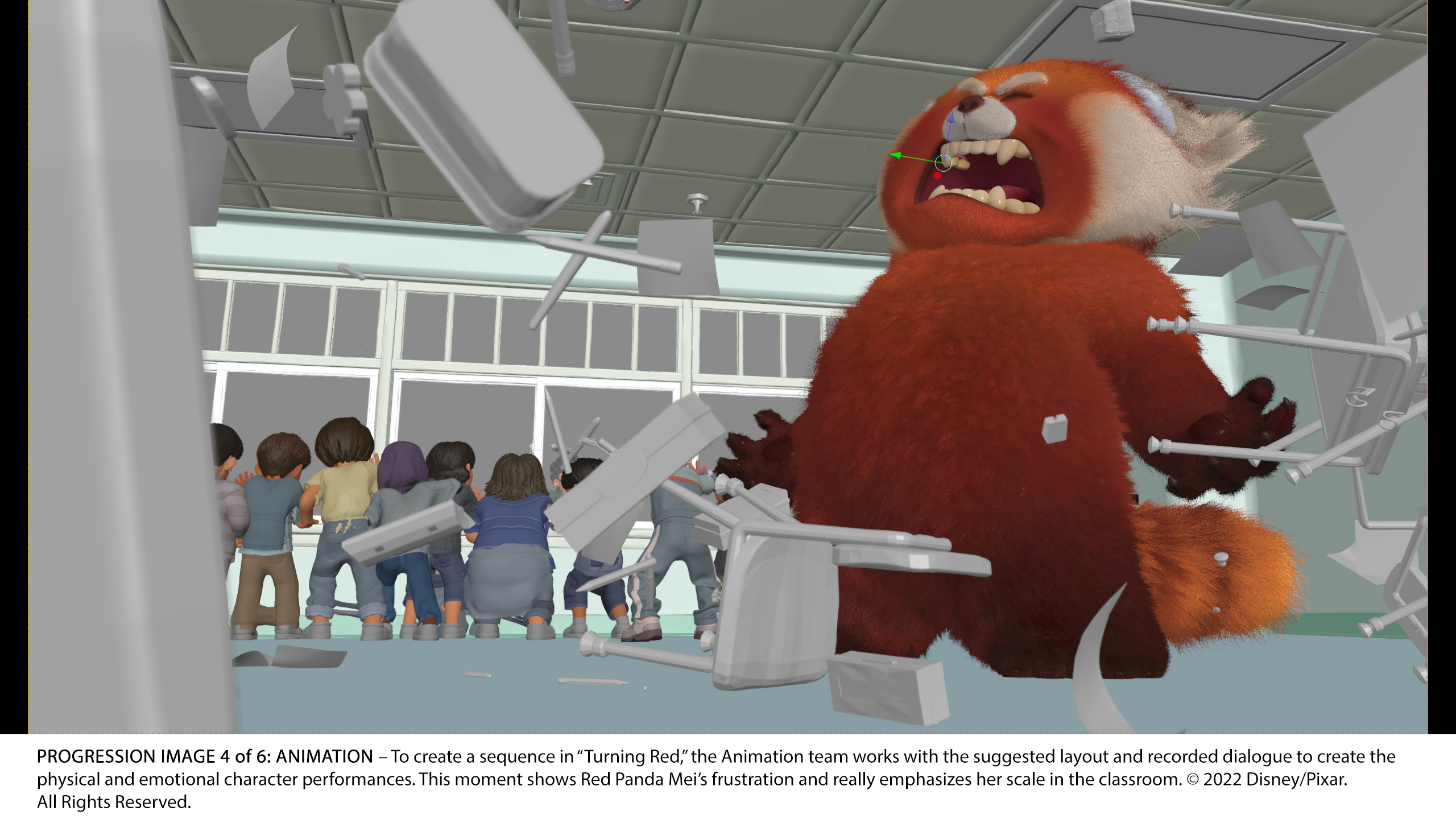 A screenshot of the animation process in Pixar's Turning Red