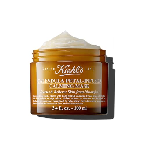 Kiehl's Calendula Petal Infused Calming Mask, Hydrating & Soothing Gel Face Mask for All Skin Types, Refreshes Dry Skin, With Calendula & Aloe Vera, Paraben-Free, Fragrance-Free - 3.4 Fl Oz