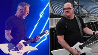 James Hetfield and Chad Zaemisch with an ESP Snakebyte electric guitar