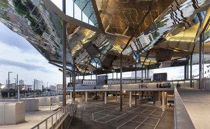 Barcelona&#039;s storied flea market Els Encants Vells with reflective ceiling