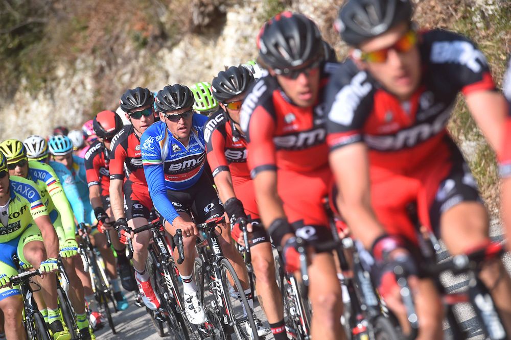 BMC line up ahead of race leader Greg Van Avermaet,