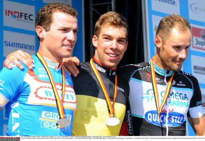 Jens Debusschere (Lotto Belisol) in the middle of the podium