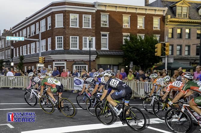 The elite women pass through downtown West Chester