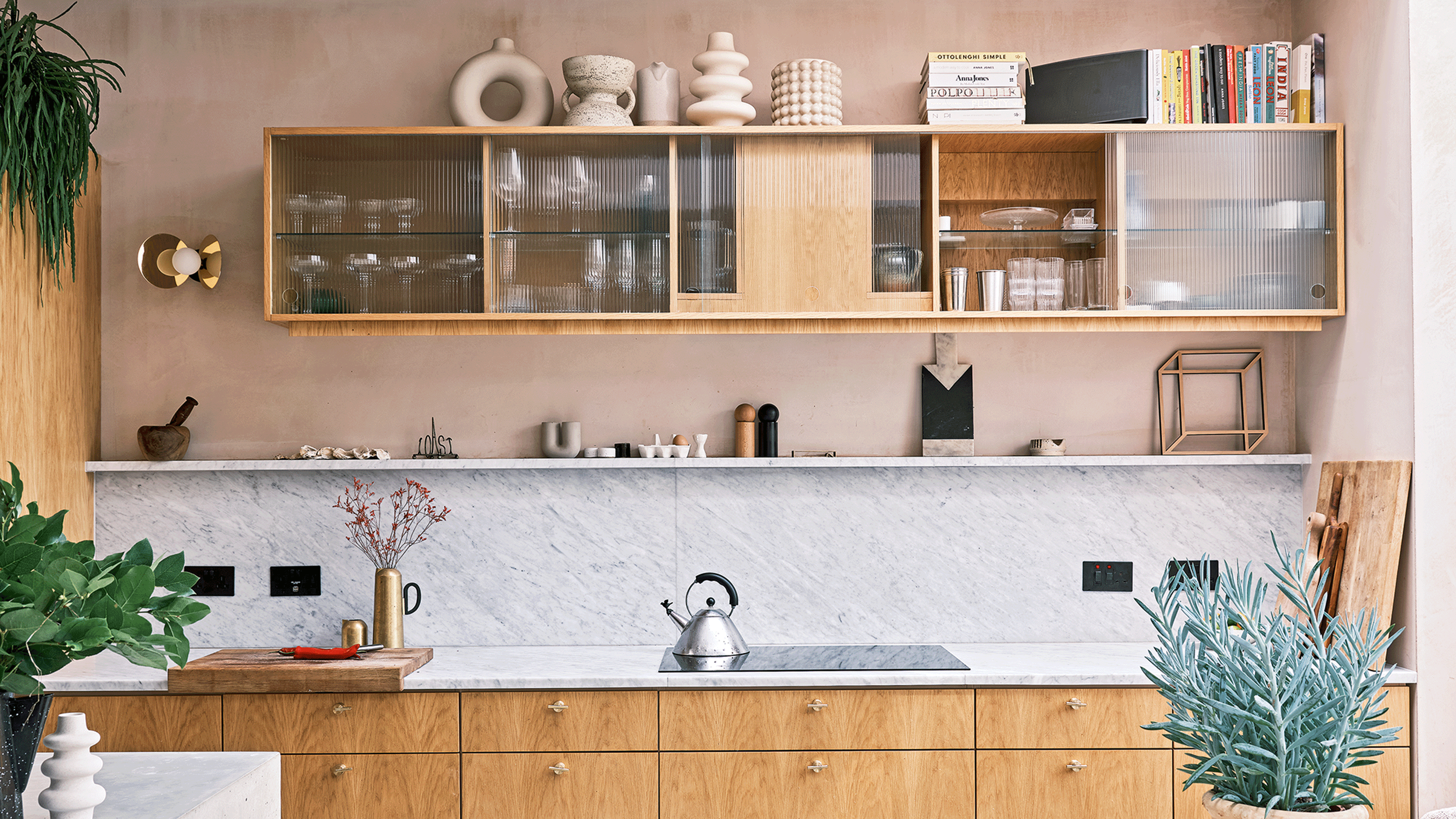 Kitchen with wood cabinets