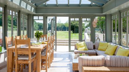 conservatory with white coloured potted plant