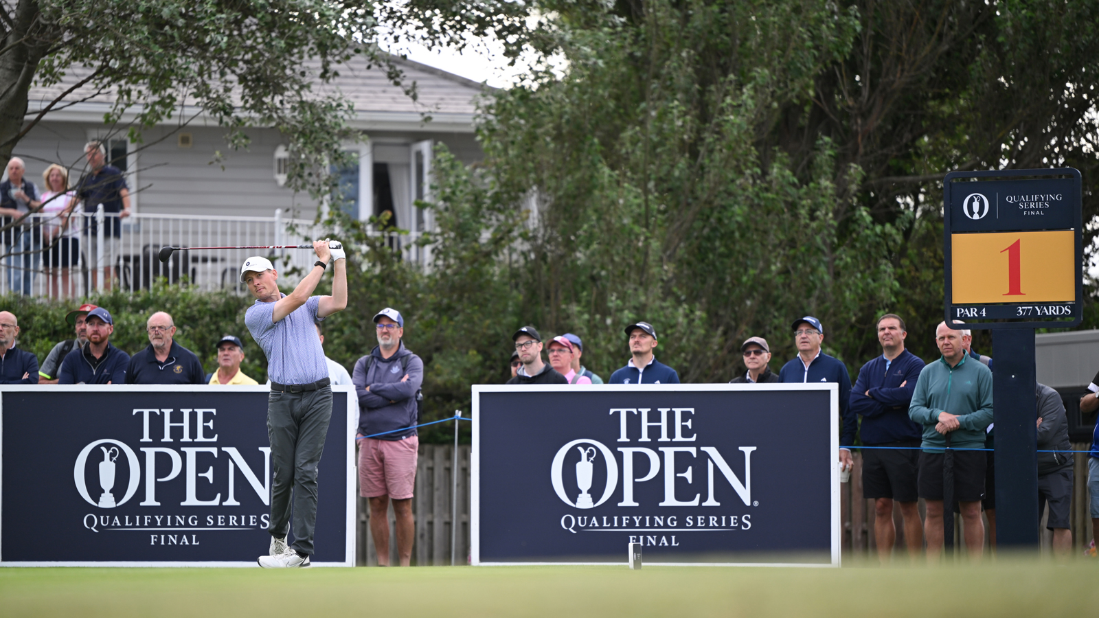 Marcus Helligkilde hits a tee shot off the first hole at Burnham &amp;amp; Berrow