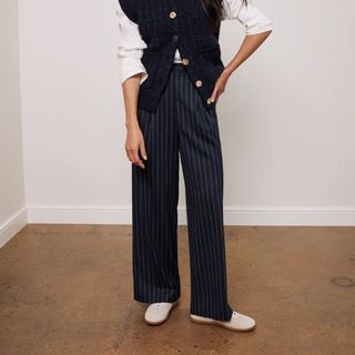 Navy Pinstripe Straight Trousers