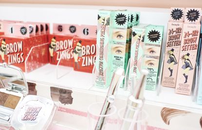 Benefit Cosmetics LLC eyebrow products are displayed for sale at an Ulta Beauty Inc. store in New York, U.S