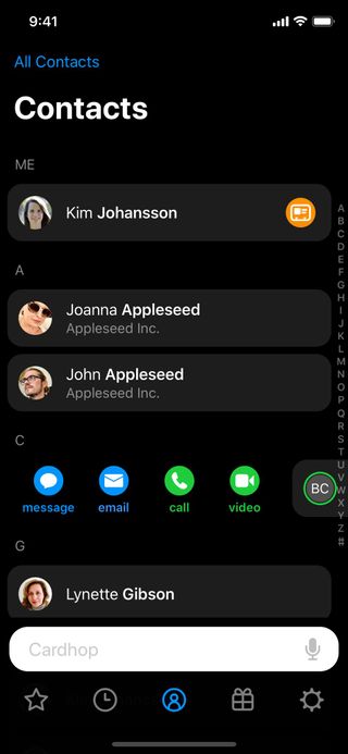 Cardhop iOS all contacts action
