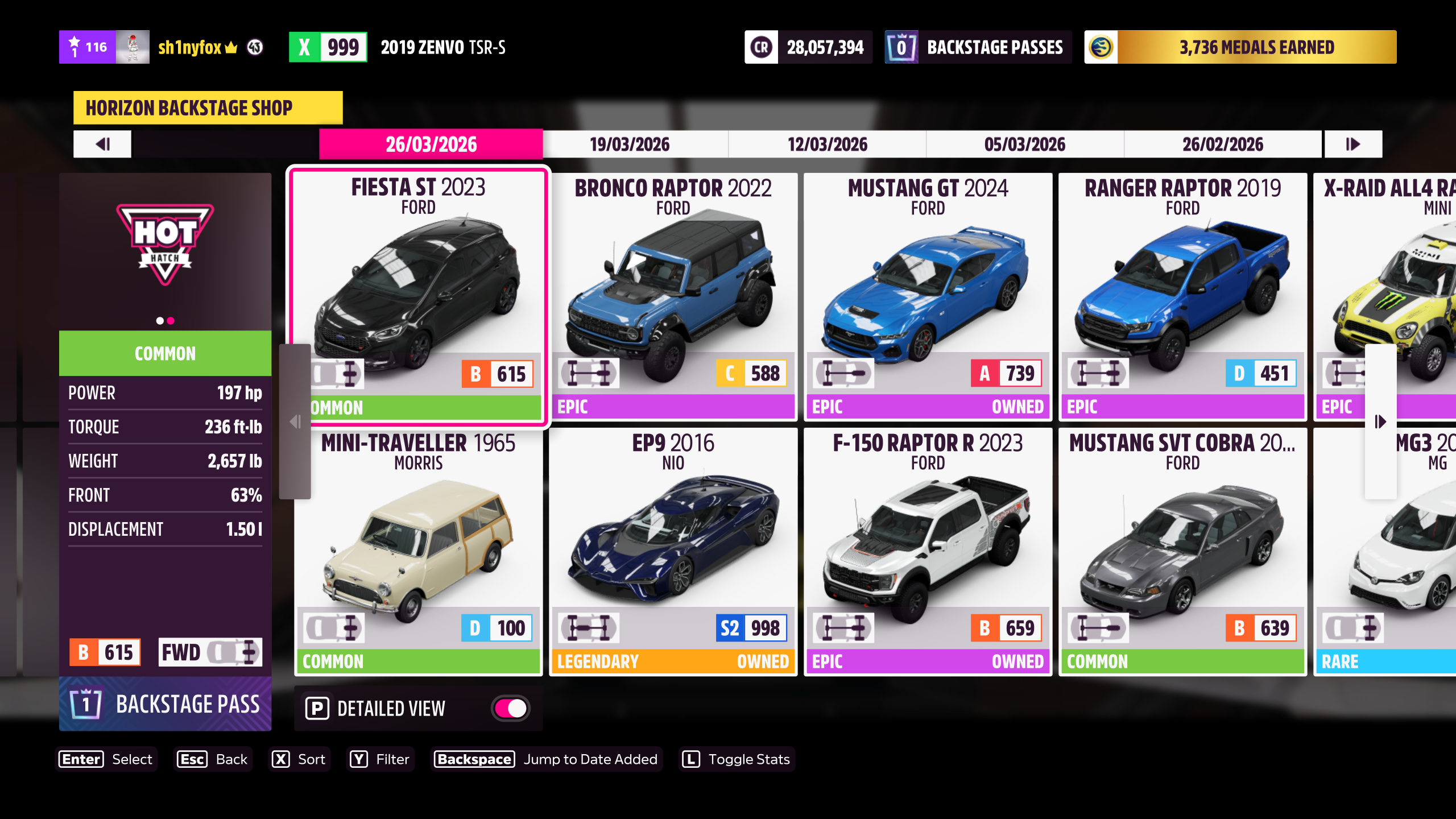 A screenshot of the Backstage Pass cars in Forza Horizon 5.