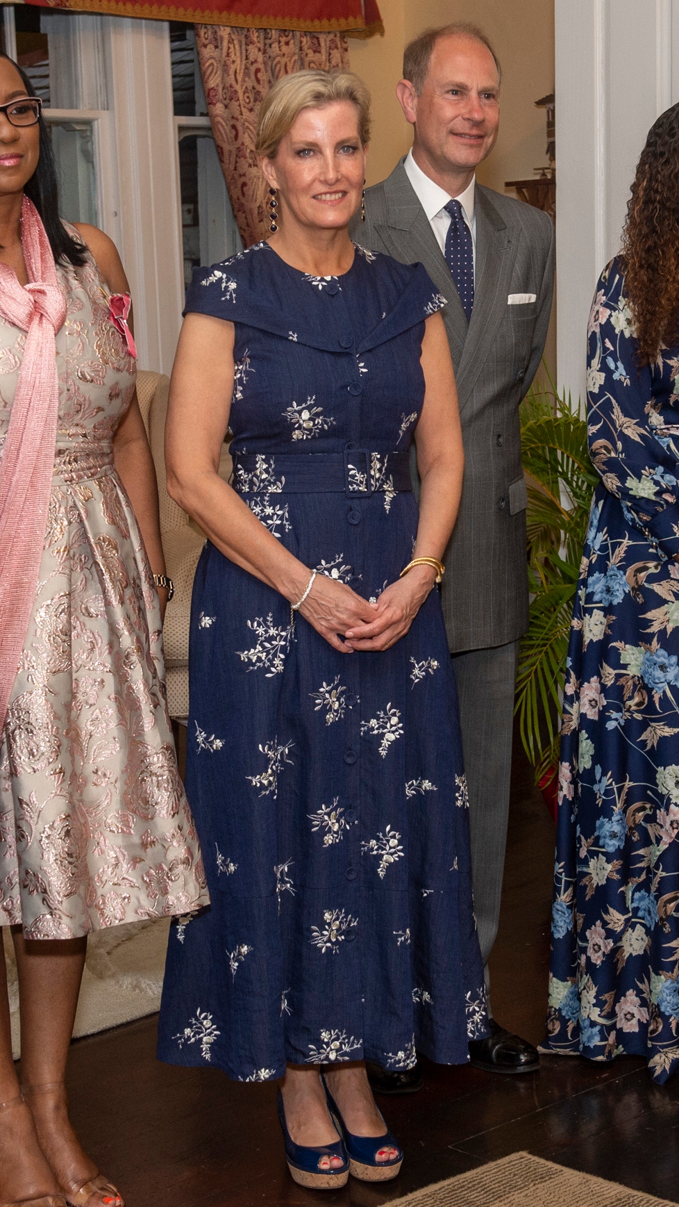 Duchess Sophie and Prince Edward smile and pose for a photo during an investiture ceremony at Government House on April 27, 2022 in Castries, Saint Lucia