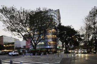 The modern facade of the Las Alcobas boutique hotel in Mexico City