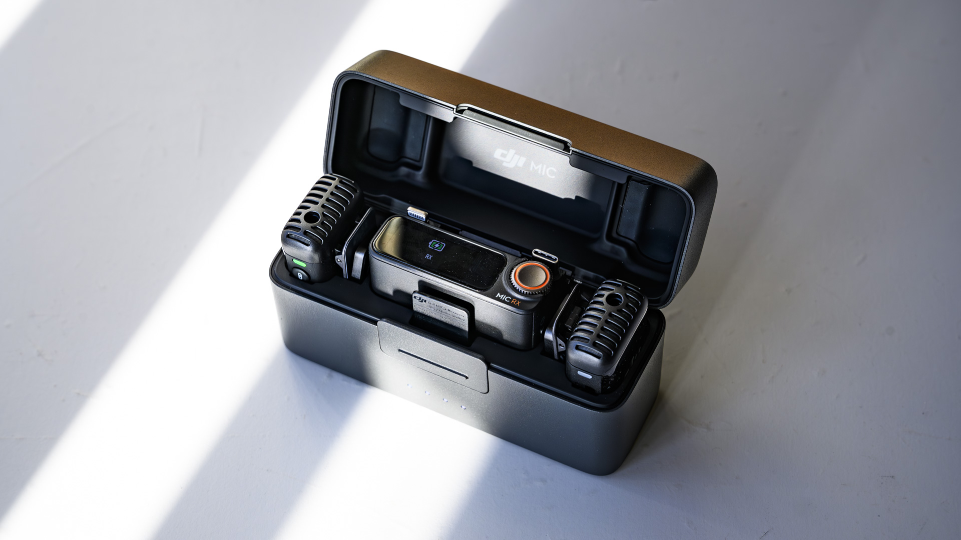 DJI Mic 2 complete kit in charging case with lid open